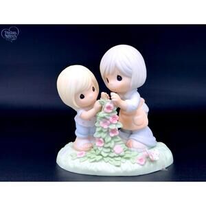 Precious Moments Figurine Girl & Grandma Gardening Flowers Butterfly Collectible